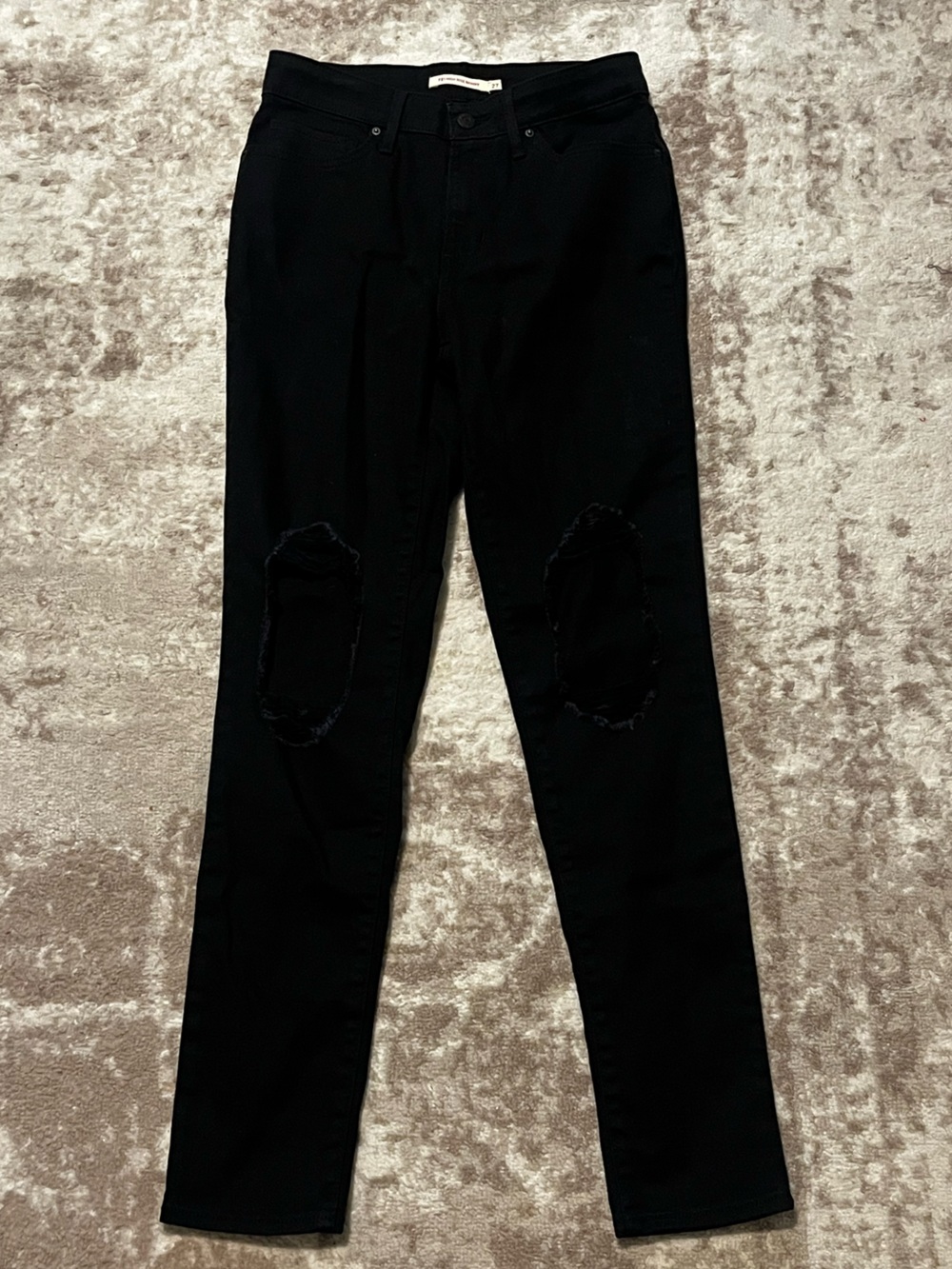 LEVIS 721 High Rise Distressed Skinny Jeans Black Size 27x30 Stretch